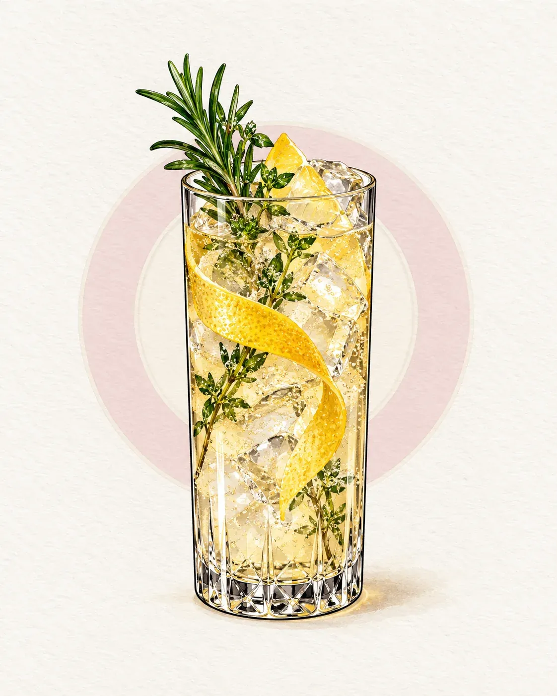 Garden Highball in LandOn’s ivory cocktail illustration style