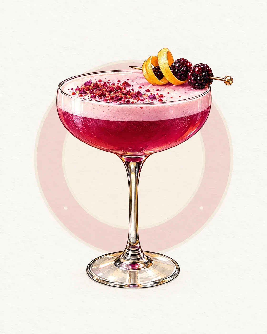 Magenta Blitz in LandOn’s ivory cocktail illustration style