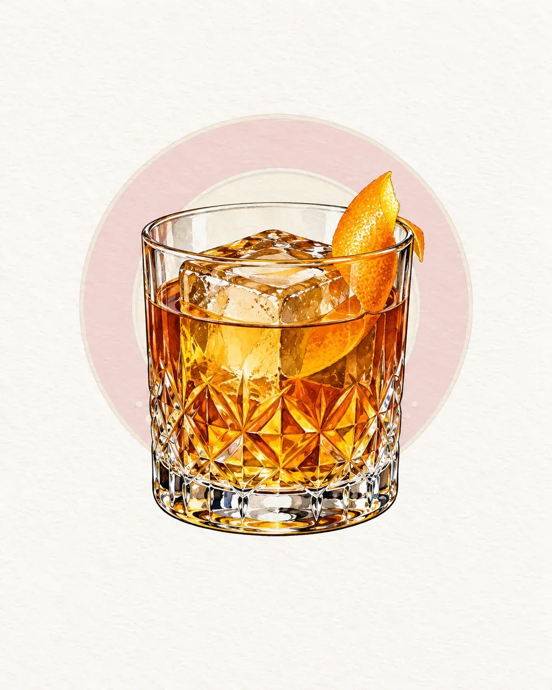 Old Fashioned in LandOn’s ivory cocktail illustration style